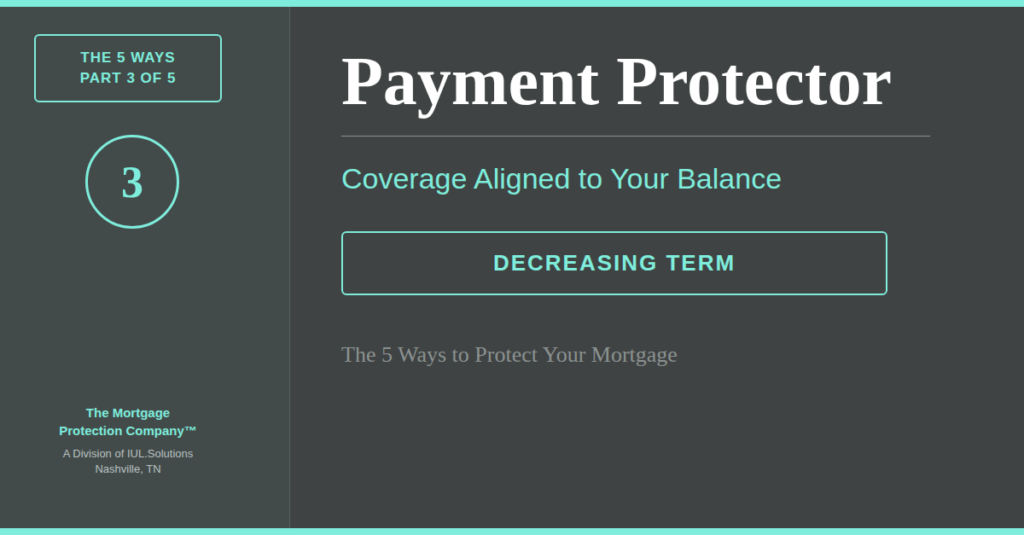 The 5 Ways to Protect Your Mortgage — Strategy 3: Payment Protector. The Mortgage Protection Company™, a Division of IUL.Solutions Nashville